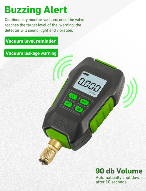 Digital Micron Vacuum Gauge For HVAC With Pirani Sensor And LCD Display Temperature Compensation And Four Units Pa MBar MmHg Microns One Quarter Inch SAE Connection Digital Pressure Tester Meter For Refrigeration And Home AC Maintenance Pro Grade