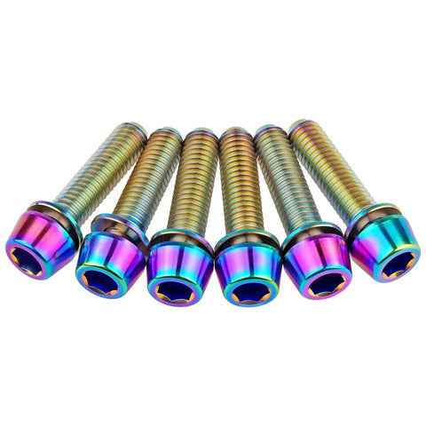 Rainbow finish Titanium Bicycle Stem Bolts with washers M5x18mm Allen hex heads 6-pack for road and mountain bikes