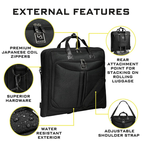 Premium Suit Garment Bag Carry On For Travel And Business With Over Shoulder Strap Hangs Four Suits Laptop Compartment ZEGUR