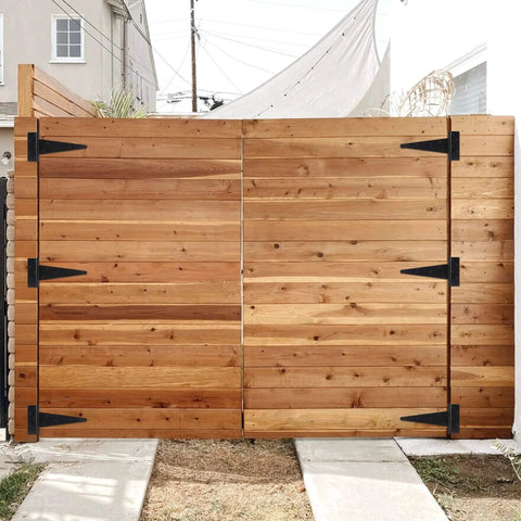 Wooden gate with heavy duty 12 inch T strap hinges black for wooden fences yard doors barn doors and gates rustproof two pack