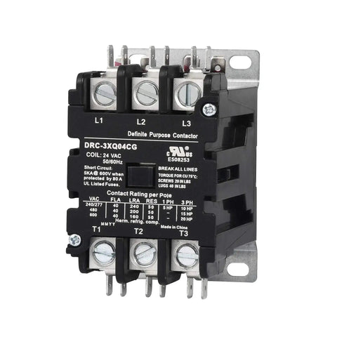 3 Pole 40 Amp 120V Contactor For HVAC Systems, UL Listed DP Contactor with silver contacts and high performance base