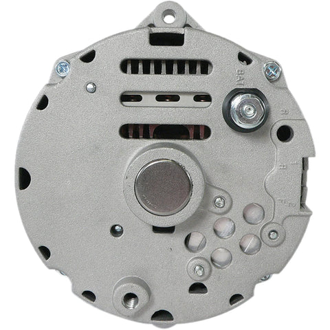 Front view of High Output 105 Amp 12 Volt External Fan Alternator Replacement For Chevrolet GMC Buick Oldsmobile Pontiac 1968 Through 1989 Three Wire System B Plus Terminal Ready Plug And Play