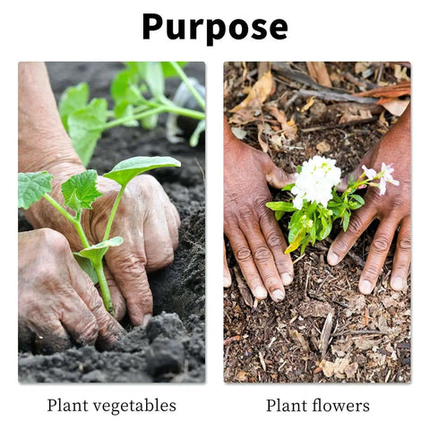 Hands planting vegetables and flowers in soil, illustrating the purpose of the Extended Length Garden Auger Drill Bit 1.6 by 16.5 Inch For Planting Bulbs And Flowers Post Hole Digger For Three Eighths Inch Hex Drill Heavy Duty Spiral Bit For Faster Planting And Less Backbreaking Work TCBWFY.