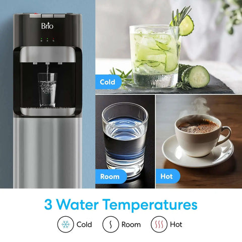 Bottom Load Water Dispenser For Five Gallon Bottles With Hot Cold And Room Temperature Water, Easy Lift Cabinet, LED Display