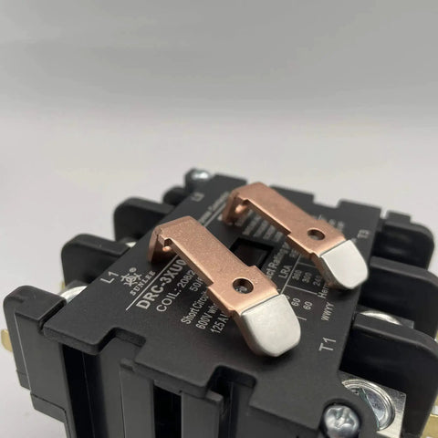 Close-up of Beefy 60 Amp 3 Pole 120V Contactor for HVAC Setups with copper components and durable base