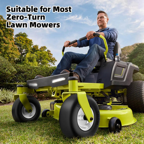 Flat Free 13x5.00-6 Lawn Mower Tire And Wheel Set No Flat Solid Front Tires For Zero Turn Mowers in use on a lawn mower