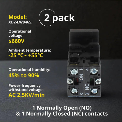 Back view of Double Head Push Button With Signal Lamp On Off Start Stop Switch For Home And Industrial Gear And Mount Panels 2 Pack