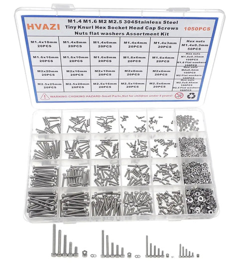 Gearhead Grade 1050 Piece 304 Stainless Steel Knurl Socket Head Cap Screws Hex Nuts And Flat Washers Assortment Kit Display