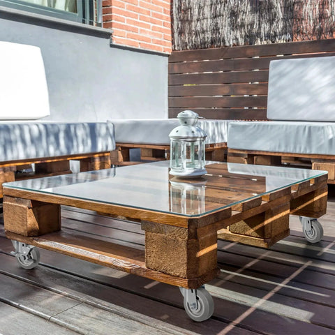 Outdoor coffee table on Heavy Duty 4 Inch Caster Wheels Set Of 4 With 1200 Lb Capacity for cart and furniture, patio setting