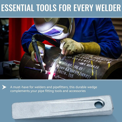 Welder using welding torch on metal pipe with Two Piece 5 Inch Set Up Wedge For Planers Shapers Milling Machines And Other Similar Applications Used To Position Or Add Space Between Parts And Materials In Setup For Precise Alignment Support And Easy Machine Setup displayed.