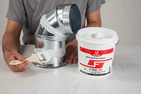 F-Seal 181 Fiber Reinforced Water Based Duct Sealant White 1 Gallon applied on metal duct with brush