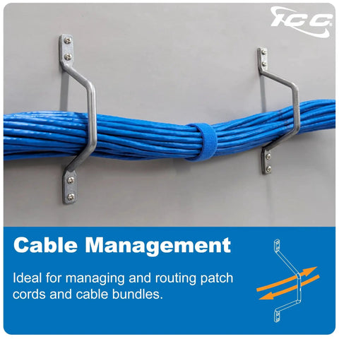 2 Inch Metal Cable Distribution D Ring 25 Pack for Horizontal and Vertical Wall Cable Organization on wall with blue cables