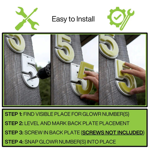 Steps to install Self-Charging Outdoor Address Number 1 Waterproof Illuminated House Digit on a wooden post
