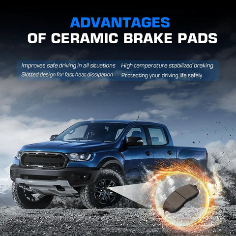 Front view ceramic brake pads set with hardware, 4 pcs for Nissan/Infiniti/Suzuki models