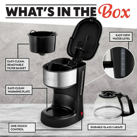 Five Cup Coffee Maker With One Touch Brew Pause And Serve Function Keeps Warm As You Sip Stainless Steel Accents Black Finish
