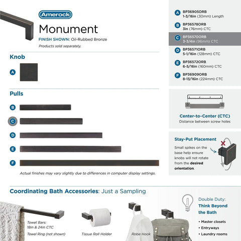 Monument Oil Rubbed Bronze Cabinet Pull 3-3/4 Inch Center-to-Center 4-1/8 Inch Overall Length Modern Drawer Pull for cabinets