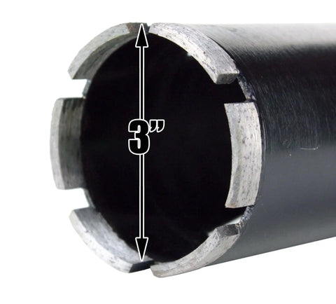 Close-up of 3 Inch Dry Diamond Masonry Core Drill Bit For Concrete Brick And Block 76 Mm, showing 3 inch diameter and segment height.