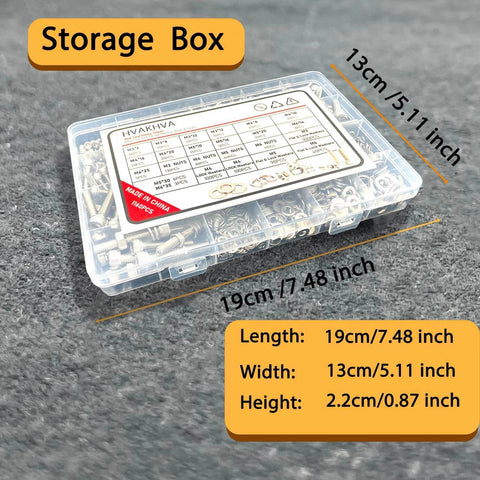 304 Stainless Steel Hex Socket Cap Bolts And Nuts Set, 1160 Piece M3 To M6 Metric Hardware With Flat And Lock Washers in storage box