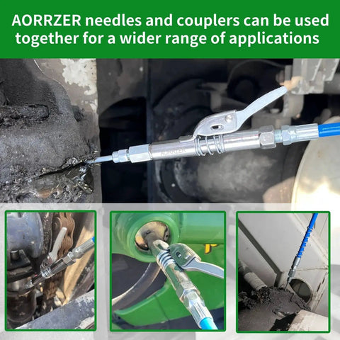 Versatile Grease Gun Needle Tip And Coupler Set For Deep Lubrication And Narrow Access, Includes Zerk Fittings installed in machinery