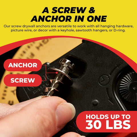 Close-up of Double Headed Wall Screw Anchors And Picture Hooks Heavy Duty Bear Claw Hanger Screws Hold Up To 30 Lbs Ideal Drywall Fasteners