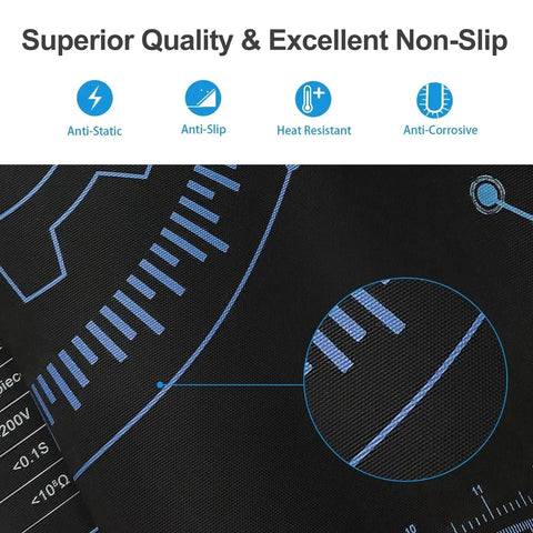 Close-up of ESD Safe 36 By 24 Inch Rubber Mat Kit for Electronics Repair with anti-static and heat-resistant features by KooMall.