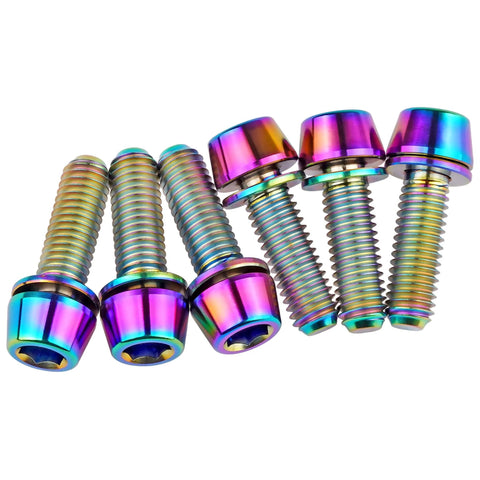 Rainbow Titanium Alloy M5x16mm 18mm Tapered Head Allen Hex Bolt With Washer For Mountain And Road Bike Stem Parts Pack Of 6