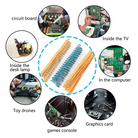 Resistor kit, 560 pcs, 56 values, metal film resistors, 1% tolerance, 1/4W; blue axial resistors on paper strips