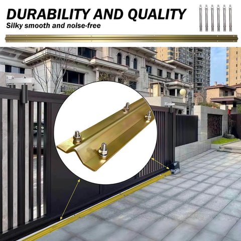 48 Ft Heavy Duty Galvanized Steel Inverted V Groove Track For Sliding Driveway Gates With Anchors shown installed on commercial gate