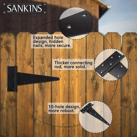 Heavy Duty 12 Inch T Strap Hinges Black For Wooden Fences Yard Doors Barn Doors And Gates Rustproof Two Pack Thick One Eighth Inch Steel