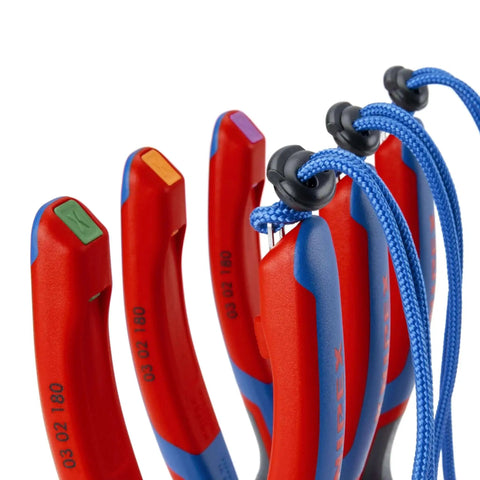 Close-up of Ultra High Leverage Linemans Pliers With Fish Tape Puller And Crimper 9.5 Inch Pro Grade Comfort Grips with color-coded handles.