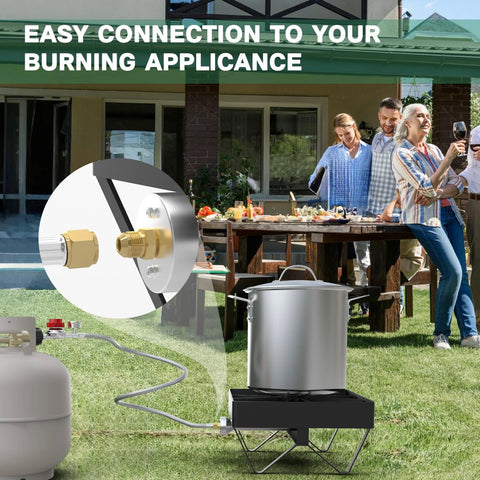 5ft adjustable stainless propane regulator with gauge and QCC1 hose for LP gas cooker, 3/8 flare x 1/8 MNPT