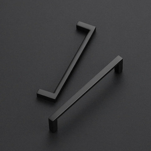30 Pack Matte Black Cabinet Pulls With Five Inch Center To Center Holes Slim Square Kitchen Handles for cabinets on dark background