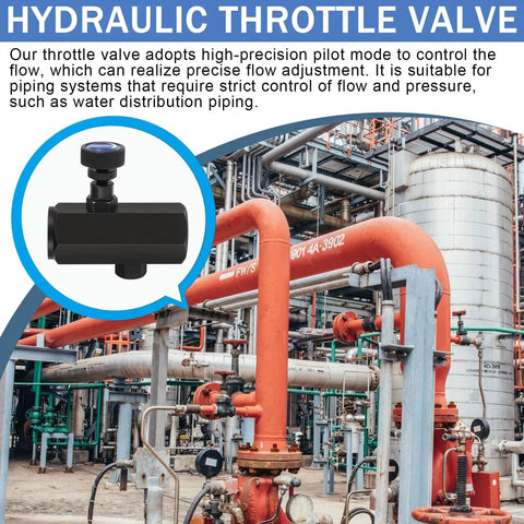 Industrial site with hydraulic systems, featuring a Two Pack KC 04 Hydraulic Flow Control Valves One Half Inch NPT Threaded Throttle Check Valve.