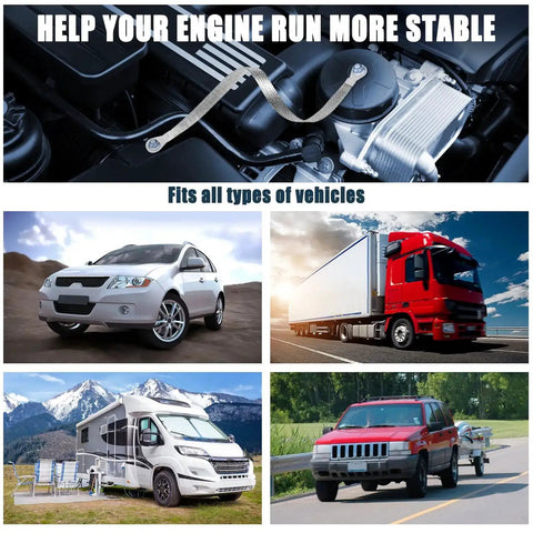 14 Piece Ground Straps Set For Your Ride installed in engine, suitable for various vehicles like SUVs, trucks, campers, and RVs
