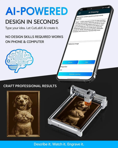 AI-powered Dope 12W Laser Engraver And Cutter For Wood Metal Acrylic Glass Stone With 7.9 by 11.8 Inch Bed Perfect For DIY CNC Projects Portable Offline Engraver Carver K15 Pro Silvery Class 1 For Makers with smartphone app interface