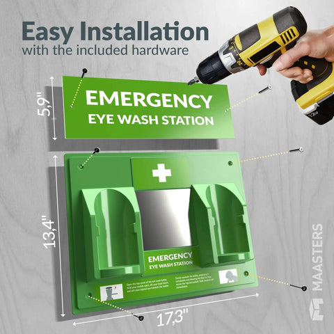 Portable BPA Free Eye Wash Station OSHA Compliant Wall Mounted First Aid Kit With Mirror And Two 16 Ounce Empty Bottles Installation