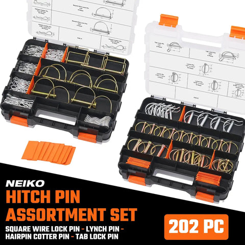 Heavy Duty Trailer Hitch Pin Clip Set, 202 Piece Zinc Plated Steel Universal Pins Kit With O Ring Locking Pins, Linch Pins