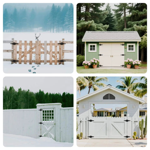 Different gates and fences using 8 Inch Heavy Duty Gate Hinge For Wooden Doors And Fences, Steel With Black Finish, 50 Lb Working Load
