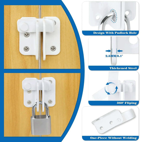 Flip Gate Latch Beefy Lock With Slide Bolt for Barn Fence Gate Cabinet Pet Cage Door Safety Catch Matte White Rust Resistant SUS304