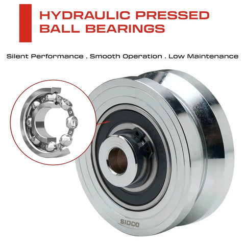Heavy Duty 3 Inch V Groove Wheel For Sliding Gates with hydraulic pressed ball bearings, chrome plated, solid steel caster.