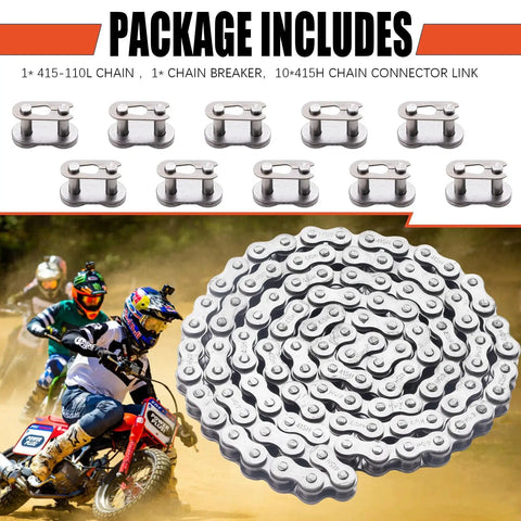 Heavy Duty 415H 110L Chain With Chain Breaker Kit For 49cc To 80cc 2 Stroke Motorized Bicycles And Small Dirt Bikes Universal Fit