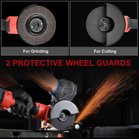 Cordless 4.5 Inch Angle Grinder Kit With 21V Brushless Motor 3 Speed Settings 2x 4.0Ah Batteries And Charger Heavy Duty Cut Off Tool For Metal Cutting Grinding And Polishing From AOBEN showing metal cutting with sparks