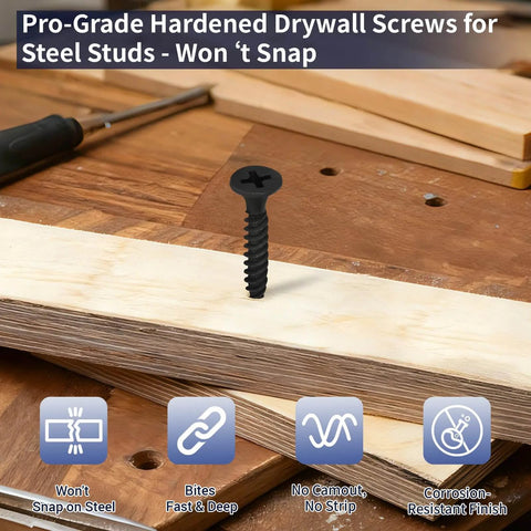 Beefy Heavy Duty Drywall Screws Set Of 200 Size Six By One Inch Coarse Thread Phillips Flat Countersunk Head in wood