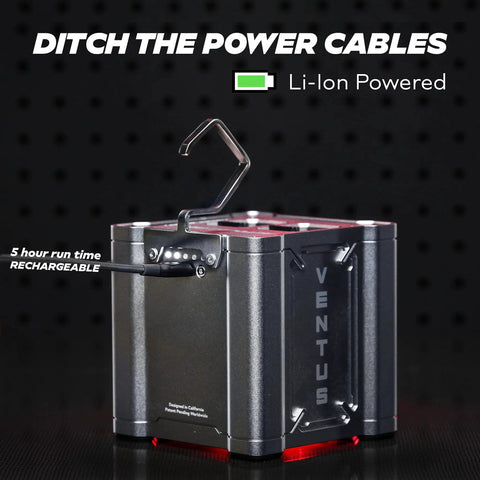 Ventus Smoke Machine Leak Tester for EVAP and Vacuum Systems with Built in Air Compressor shown with Li-Ion battery feature