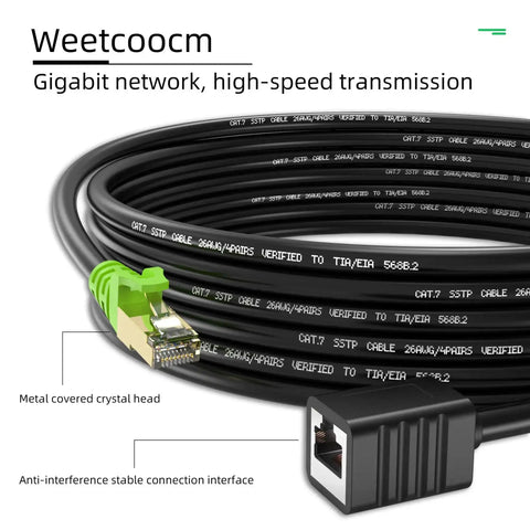 Cat6a Shielded Ethernet Extension Cable 20 Feet Upward Angled RJ45 Patch Cable Male To Female Connector SFTP Network Cord