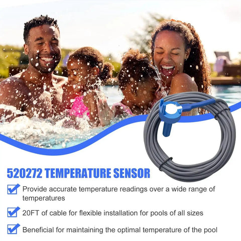Family in pool with Two Pack 10K Ohm Pool Temperature Sensor Thermistor Replacement With 20 Foot Cable and pipe clamps