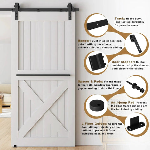 12 Foot Sliding Barn Door Hardware Kit Fits Double Doors Up To 36 Inch Wide Heavy Duty Carbon Steel Track installed view