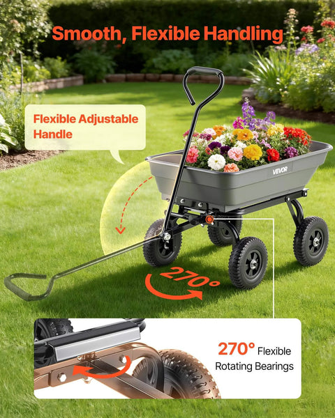 Heavy Duty Workhorse 400Lb Capacity Wheelbarrow Dump Cart With 8 Inch Flat Free Tires And Quick Release Dump System in garden view