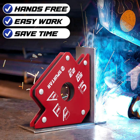 Heavy Duty Welding Magnets Set 50 Lbs Each Four Pack With Clamps For Hands Free Welding Magnetic Holder Squares Attachable At 45 Degree 90 Degree And 135 Degree Angles For Precise Positioning Spurtar in use