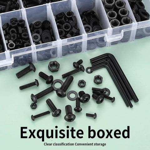 1170 Pcs Metric Bolts And Nuts Set With M3 M4 M5 M6 Hex Socket Button Head Screws Washers And Nuts Kit in a storage box